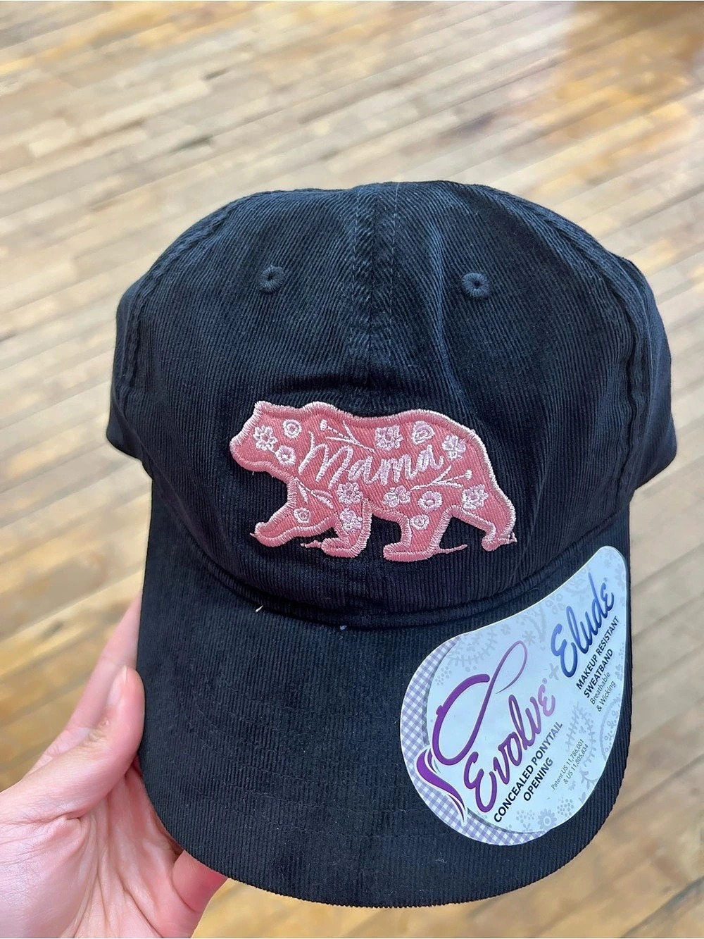 Engineered For Her Ladies Momma Bear Corduroy Ponytail Cap Black & Pink NWT